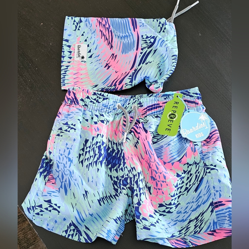 New boardies wavy  Boys Swim Trunks - Blue and Pink